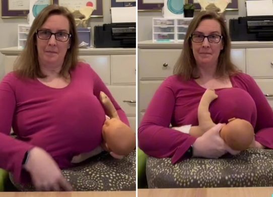 I'm a nurse and this is the best position for women with big boobs to breastfeed